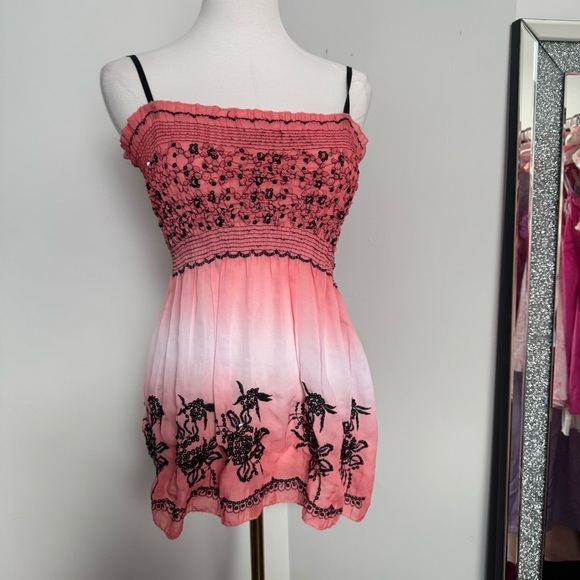 Y2K Pink and Black Embroidered Top Fairycore embroidered beaded sequins L/XL - Picture 4 of 6